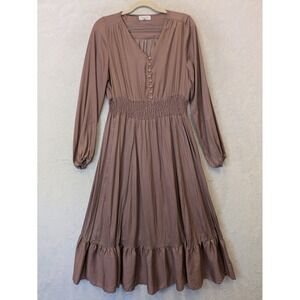 Sweet Salt Women's Size M Mauve Midi Dress Smocked Waist Button Front